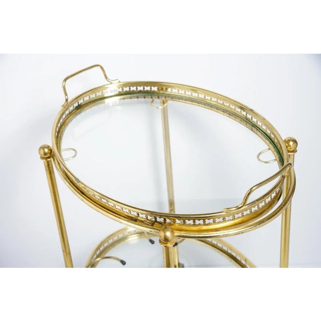 Maison Jansen Brass Two-Tier Bar Cart on Wheels, Attributed to Maison Jansen For Sale - Image 4 of 8