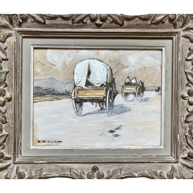 Gustave Vidal, The Caravans, Charcoal and Poster Paint on Panel, 20th Century, Framed For Sale - Image 6 of 6