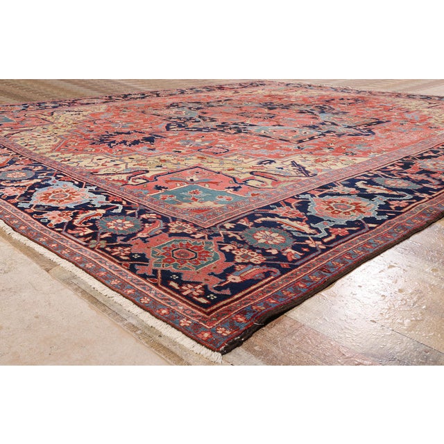 Red Late 19th Century Persian Heriz Rug, 13'00 X 15'07 For Sale - Image 8 of 10