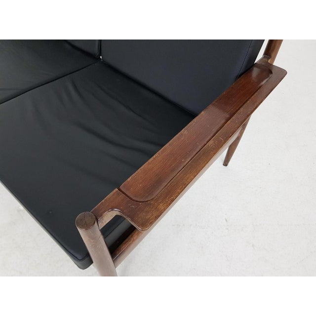 Wood Sofa with Black Vinyl Upholstery, 1960s For Sale - Image 7 of 10