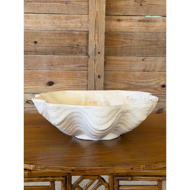 Vintage American Glazed Pottery Large White Clamshell Centerpiece Bowl For Sale - Image 12 of 12