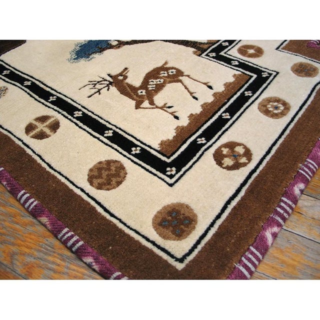 1900s Antique Chinese Wool Ivory Animal Hand Knotted Pile Horse Covers For Sale - Image 4 of 5