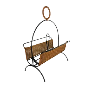 Rattan and Metal Magazine Rack, 1960