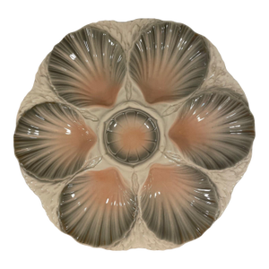 Antique French Majolica Sarreguemines Oyster Plate, Circa 1920s