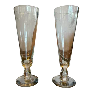 Pair of Vintage Mid Century Modern Chámpagne Flutes by Sasaki - Noritake Wheat Pattern