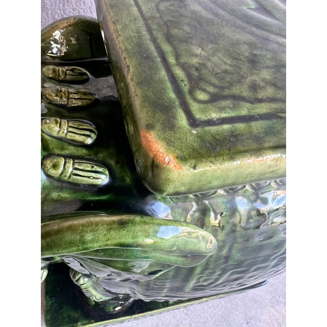 Green Late 20th Century Large Pair of Palm Beach Regency Style Green Glazed Ceramic Elephant Stands or Stools For Sale - Image 8 of 13