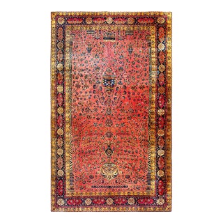 1920s Antique Pink Floral Grand-Scale Formal Persian Silk Wool Kashan Carpet Rug For Sale