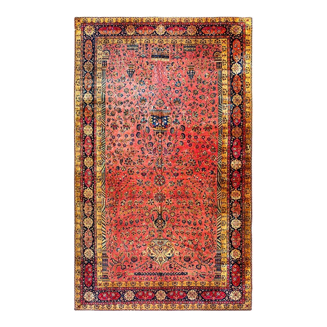 1920s Antique Pink Floral Grand-Scale Formal Persian Silk Wool Kashan Carpet Rug For Sale