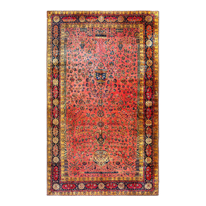1920s Antique Pink Floral Grand-Scale Formal Persian Silk Wool Kashan Carpet Rug