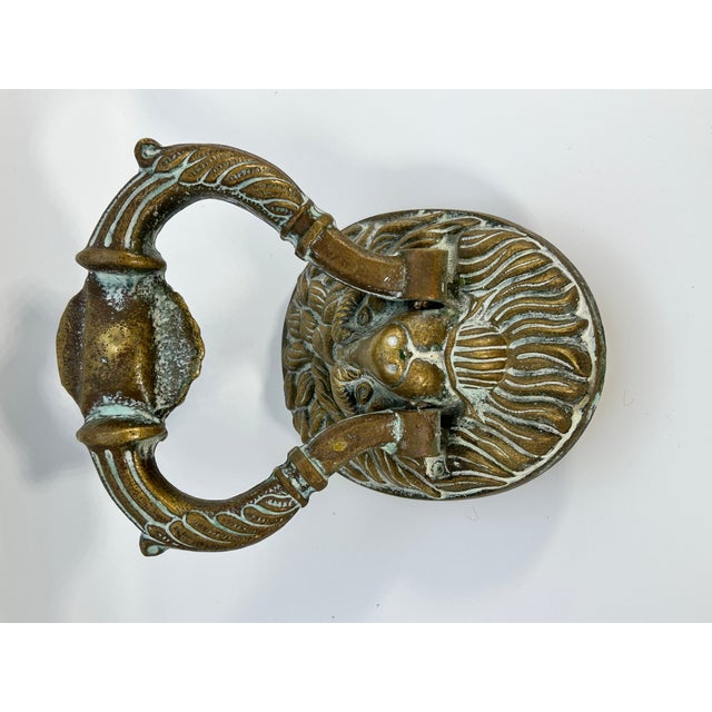 Large Antique Brass Lion's Head Door Knocker For Sale - Image 4 of 6