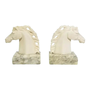 Italian Alabaster Horse Bookends, Made in Italy Mid Century 1970s