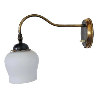 Scandinavian Art Deco Brass & Opaline Glass Wall Lamp, 1930s For Sale