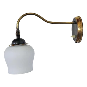 Scandinavian Art Deco Brass & Opaline Glass Wall Lamp, 1930s
