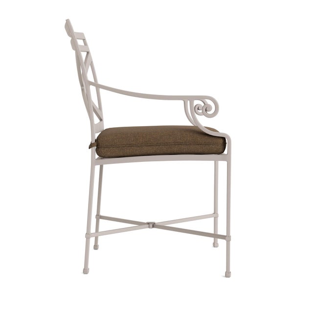 Contemporary Brown Jordan Venetian Arm Chair, Dove frame with Fusion Moccasian fabric For Sale - Image 3 of 11