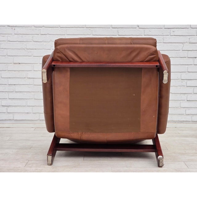 Set of Swedish Lounge Chair and Ottoman in Leather, 1970s For Sale - Image 4 of 18