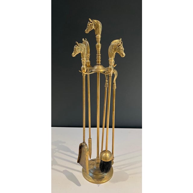 Neoclassical style brass horse fireplace tools For Sale - Image 12 of 12