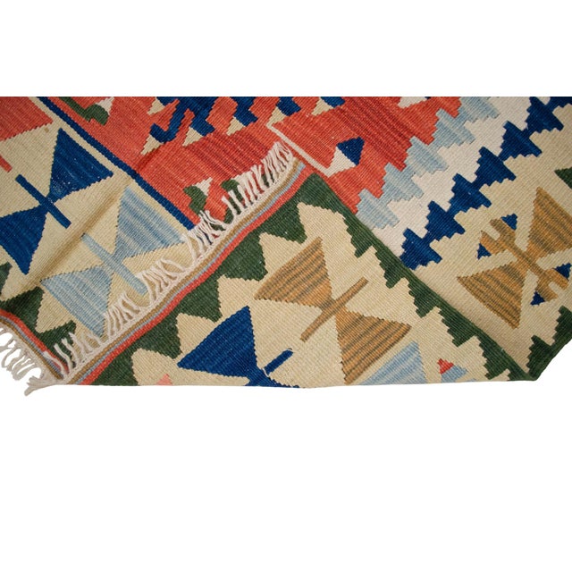 Hand-Woven Turkish Rug Flat Weave Wool Area Rug - 3'7" X 5'10" For Sale - Image 11 of 11