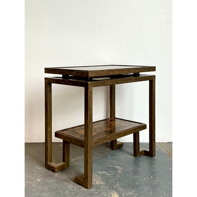 Vintage Burnished Brass Bi-Level Console Table For Sale - Image 4 of 12