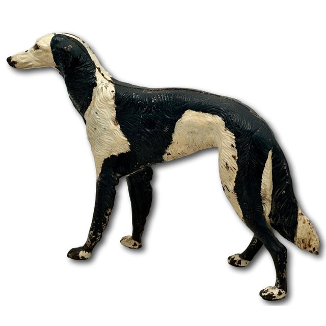 Rare & Large Size Model Antique American Cast Iron Russian Wolfhound / Borzoi Dog Doorstop 10.5 Inch Tall X 15 Inches Long For Sale - Image 10 of 18
