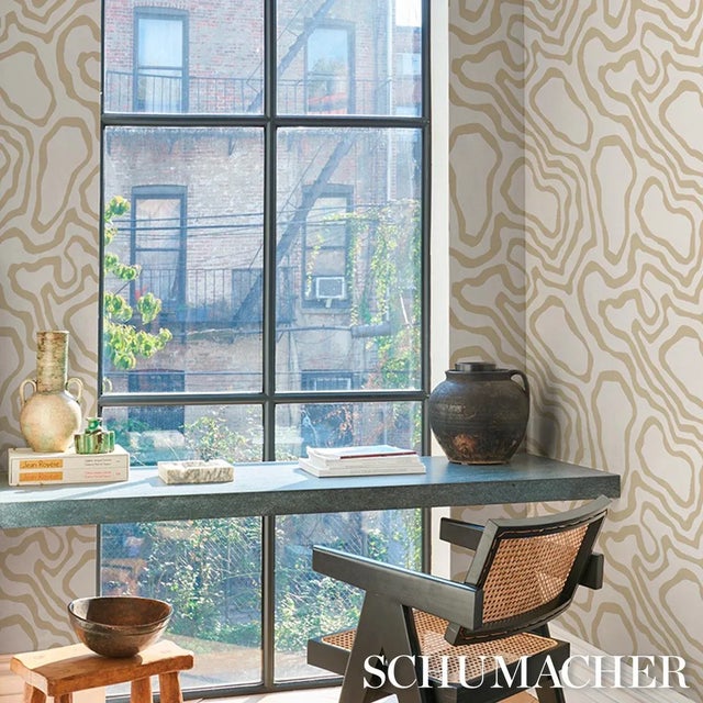 SAMPLE - Schumacher Defeo Wallpaper In Sand For Sale In New York - Image 6 of 7