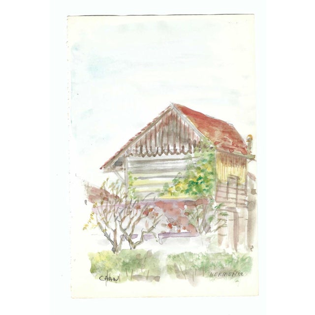 Watercolor by New York artist Myriam Cahn (1933-2018) of the Swiss town of Hermence. Salmagundi Club named an award after...