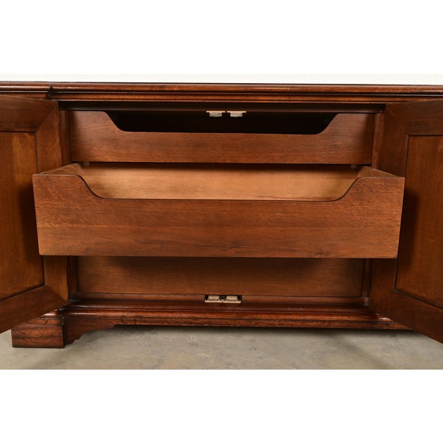 Wood Henredon French Regency Louis XVI Carved Walnut and Oak Sideboard Credenza or Bar Cabinet For Sale - Image 7 of 16