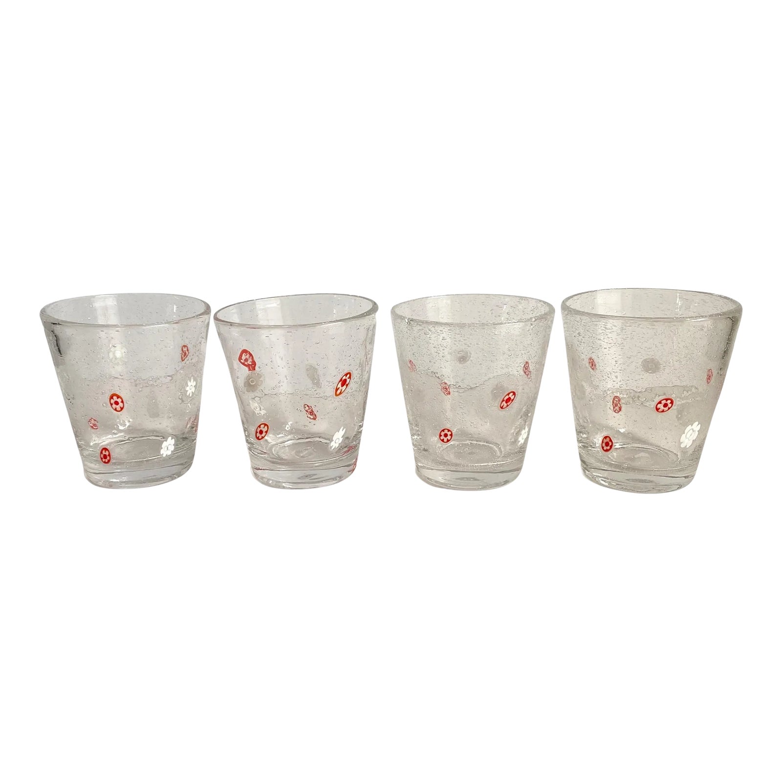 Crate & Barrel Zazz Art Glass Red Millefiori Clear Bullicante Double