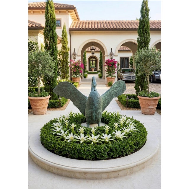 Metal Large-Scale Verdigris Bronze Swan Garden Sculpture For Sale - Image 7 of 12