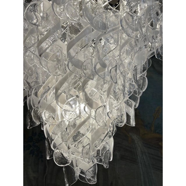 2000 - 2009 Modern Spiraled Clear & White Murano Glass Chandeliers For Sale - Image 5 of 8