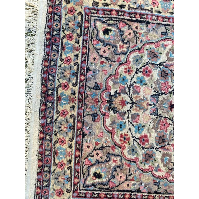 Nice mid century rug with beautiful geometrical design and nice colors, entirely hand knotted with wool velvet on cotton...