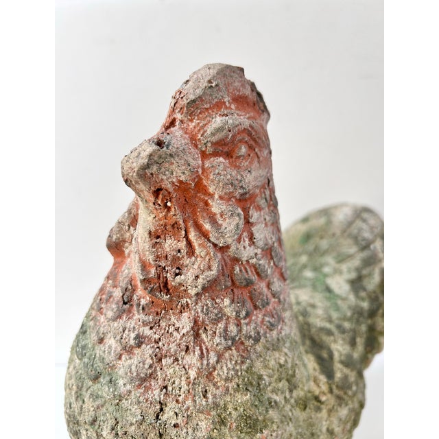 1980s Vintage Moss-Covered Terracotta Rooster Garden Sculpture For Sale - Image 5 of 10