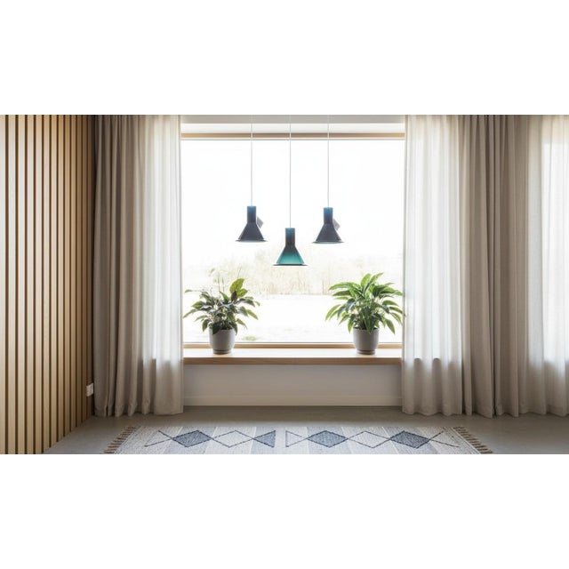 Magical and very unusual p&t pendant lamp in a deep, dark blue shade, designed by michael bang for holmegaard glasværk in...