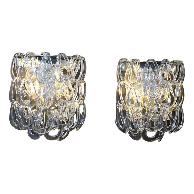 Clear Murano Glass Wall Lights by Angelo Mangiarotti for Vistosi, 1970s, Set of 2 For Sale