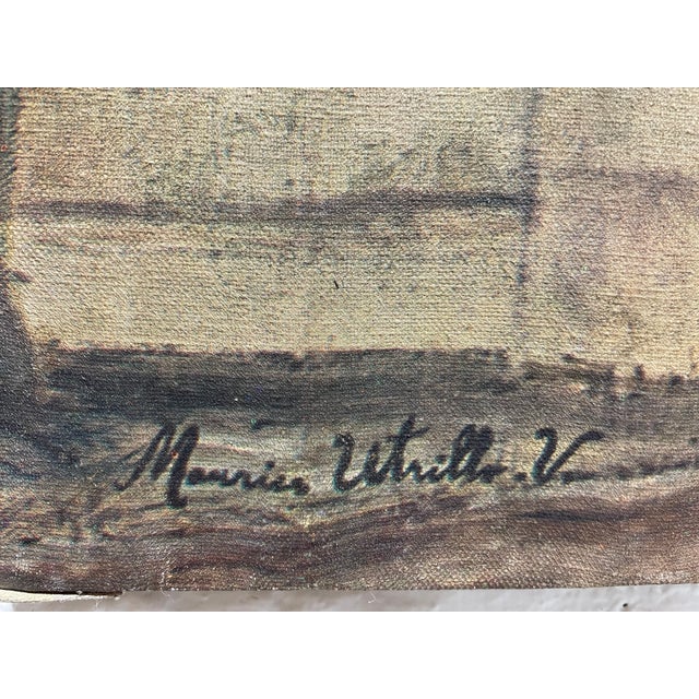 Mid Century Paris Street Scene Canvas | After Maurice Utrillo | Vintage French Wall Art | European Cityscape Décor | 1950s For Sale - Image 10 of 13