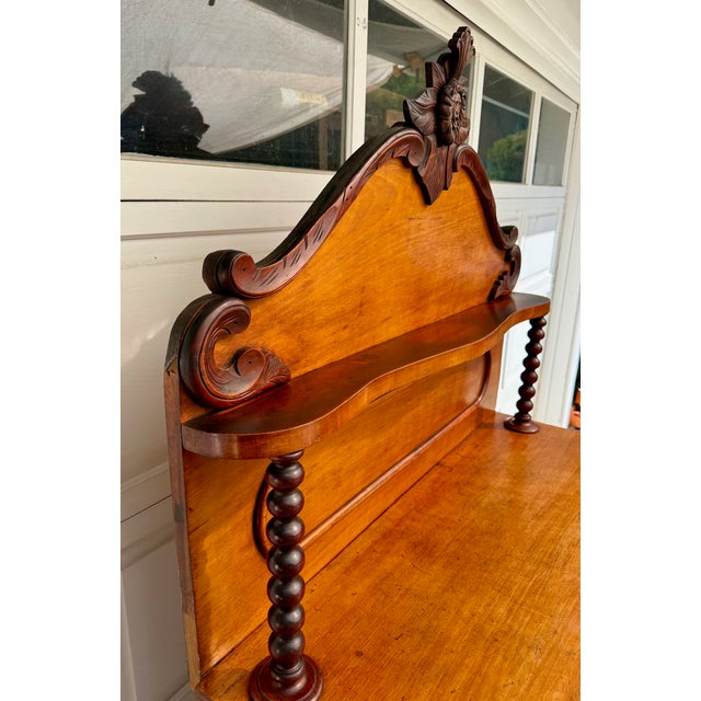 Antique Victorian Walnut Chiffonier Cabinet With Carved Lion Crest, c.1890 For Sale - Image 16 of 18