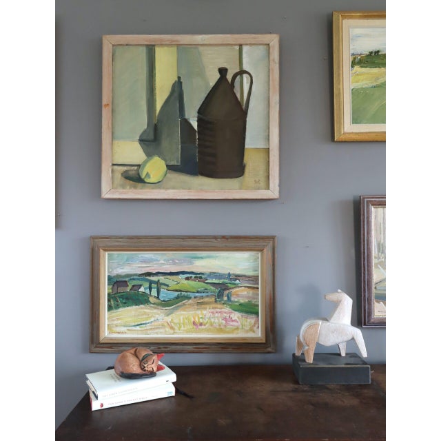 VIEW OVER THE VALLEY Size: 14.2 x 22.4 inches (including frame) Oil on canvas A lively and expressive mid-century...