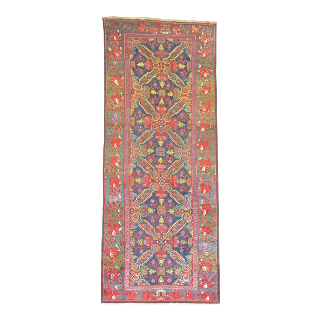 19th Century Rare Zabihi Collection Keyhole Karabagh Zeychour Caucasian Gallery Rug - 5' x 13'3" For Sale