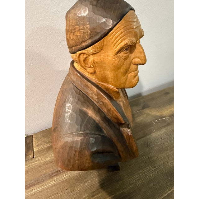Vintage Hans Huggler Wyss Wood Carved Bust Old Man - Unsigned For Sale - Image 14 of 18