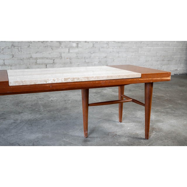 Brown 1960s American of Martinsville Walnut & Travertine Coffee Table For Sale - Image 8 of 13
