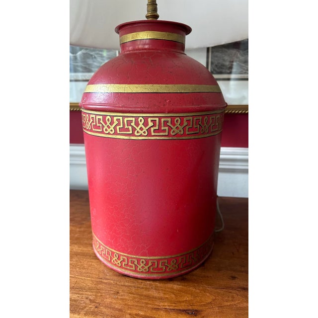 1980s Red Chinoiserie Tea Canister Tole Table Lamp For Sale - Image 5 of 12