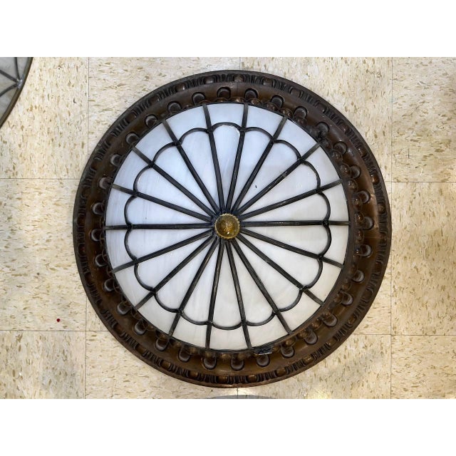 Metal 1900s Caldwell Bronze and Leaded Glass Flush Mount For Sale - Image 7 of 7