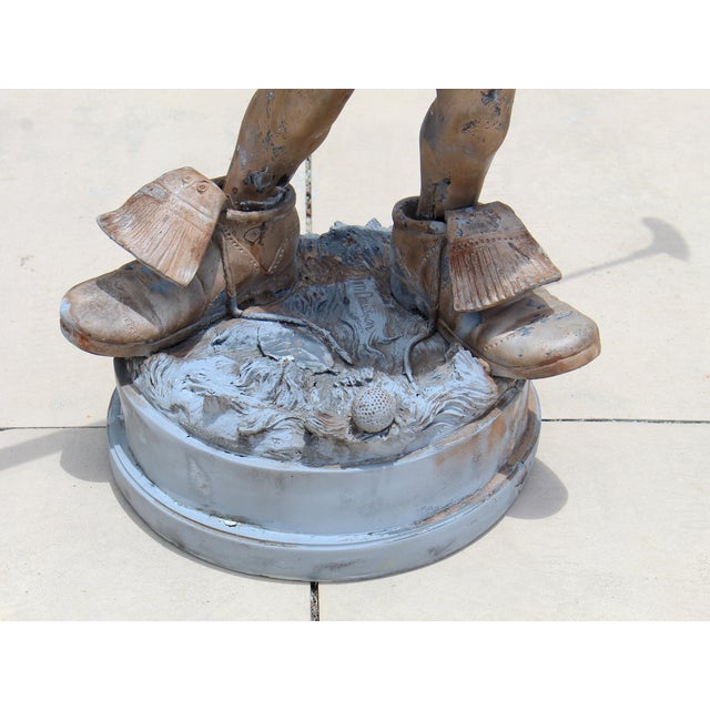 Vintage Life-Size Boy Golfer Garden Statue – Faux Bronze Resin Sculpture by Jim Davidson, Signed Mold Marking, Circa 1980s–1990s For Sale - Image 10 of 15