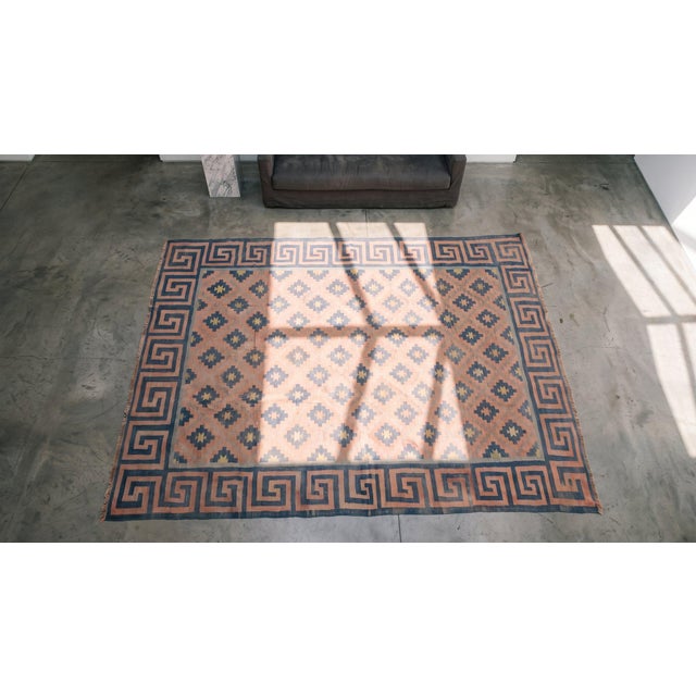 1930s White Diamond Antique Indian Dhurrie Rug 6' X 8' 6" Handknotted Cotton Carpet For Sale - Image 10 of 12