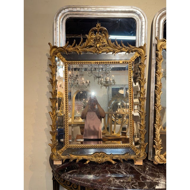 Near Pair of 19th C. French Giltwood Cushion Mirrors For Sale - Image 4 of 8