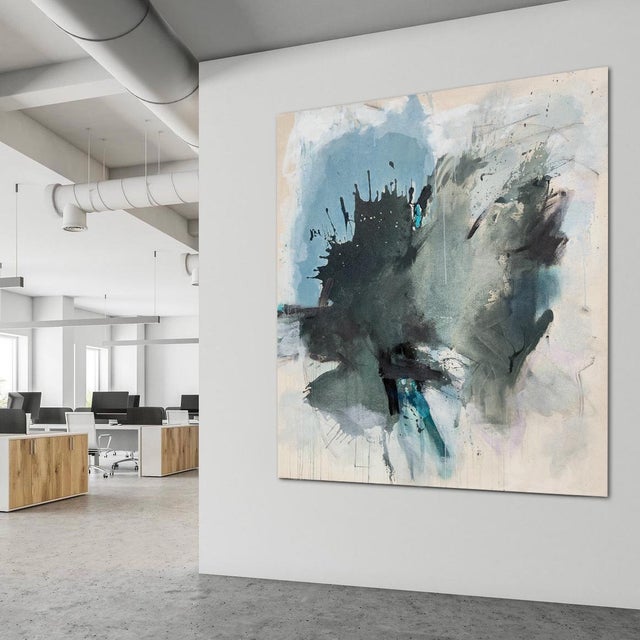 Contemporary "Sings My Soul" Oversized Lyrical Abstraction Painting in Dark Green and Blue by Stacey Warnix For Sale - Image 3 of 15
