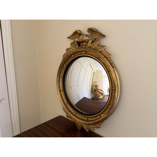 American Mid-Century American Federal Giltwood Eagle Bullseye Convex Mirror For Sale - Image 3 of 12