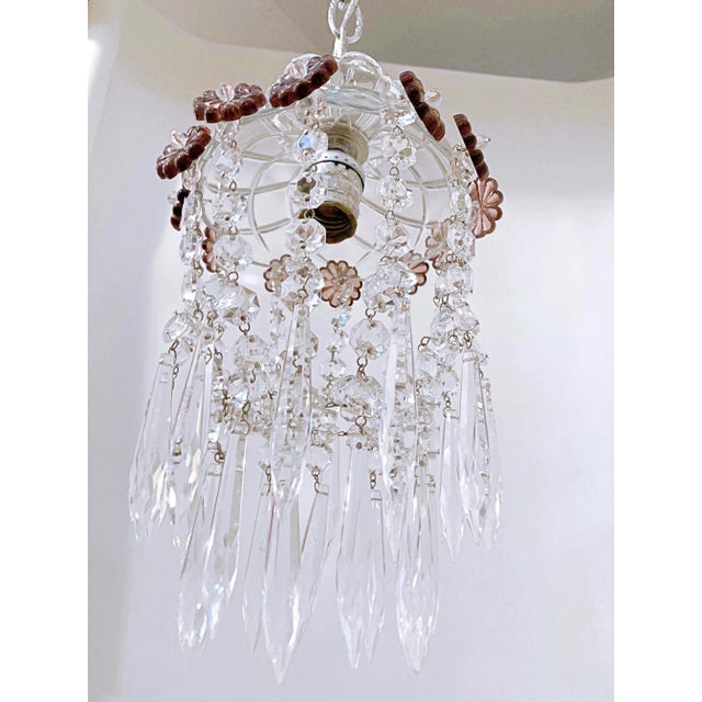 Vintage Parachute Chandelier With Hand Cut Glass Dish and Amethyst Colored Rosettes For Sale - Image 4 of 6