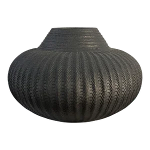 Kenneth A. Standhardt Round Matte Black Raku Pre-Columbian Design Vessel / Vase