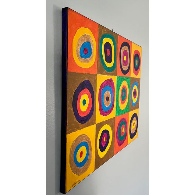 Art Darts -an Original Acrylic Painting of Abstract Circles & Squares 24x18 Stretched Canvas Signed For Sale In Providence - Image 6 of 6