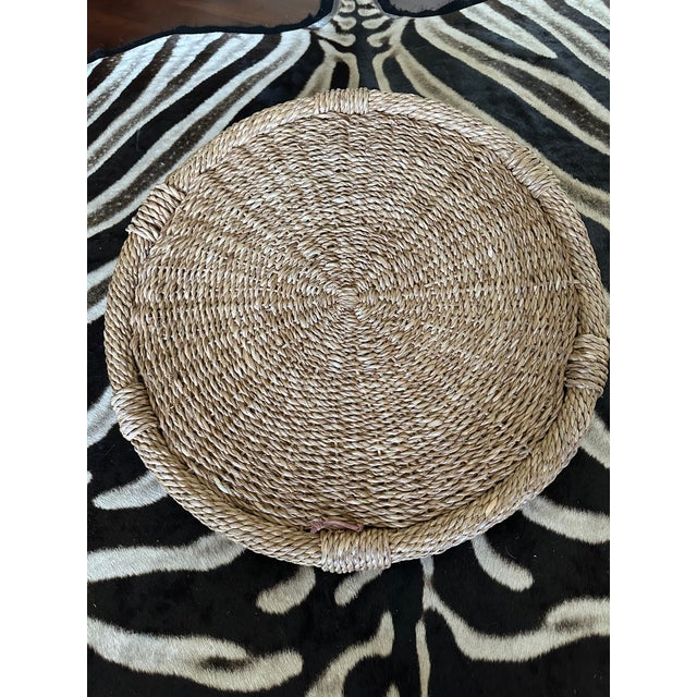 Tan Vintage French 21” Woven Tray With Handles For Sale - Image 8 of 16
